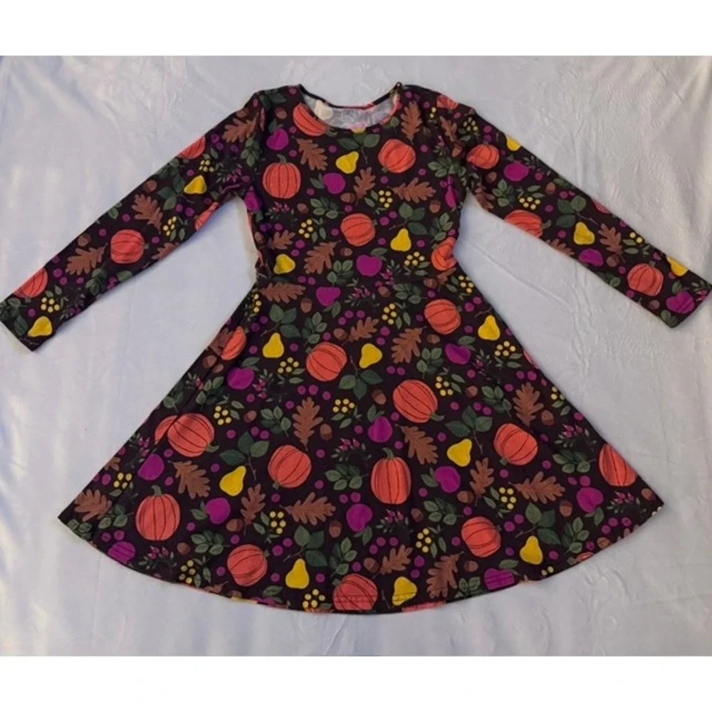 The Childrens Place Girls Skater Dress Fall Pumpkin Harvest Long Sleeve 10/12 L